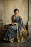 Virasat 2.0 ~ Handloom Pure Cotton Paithani With Designer Zari Pallu ~ Grey