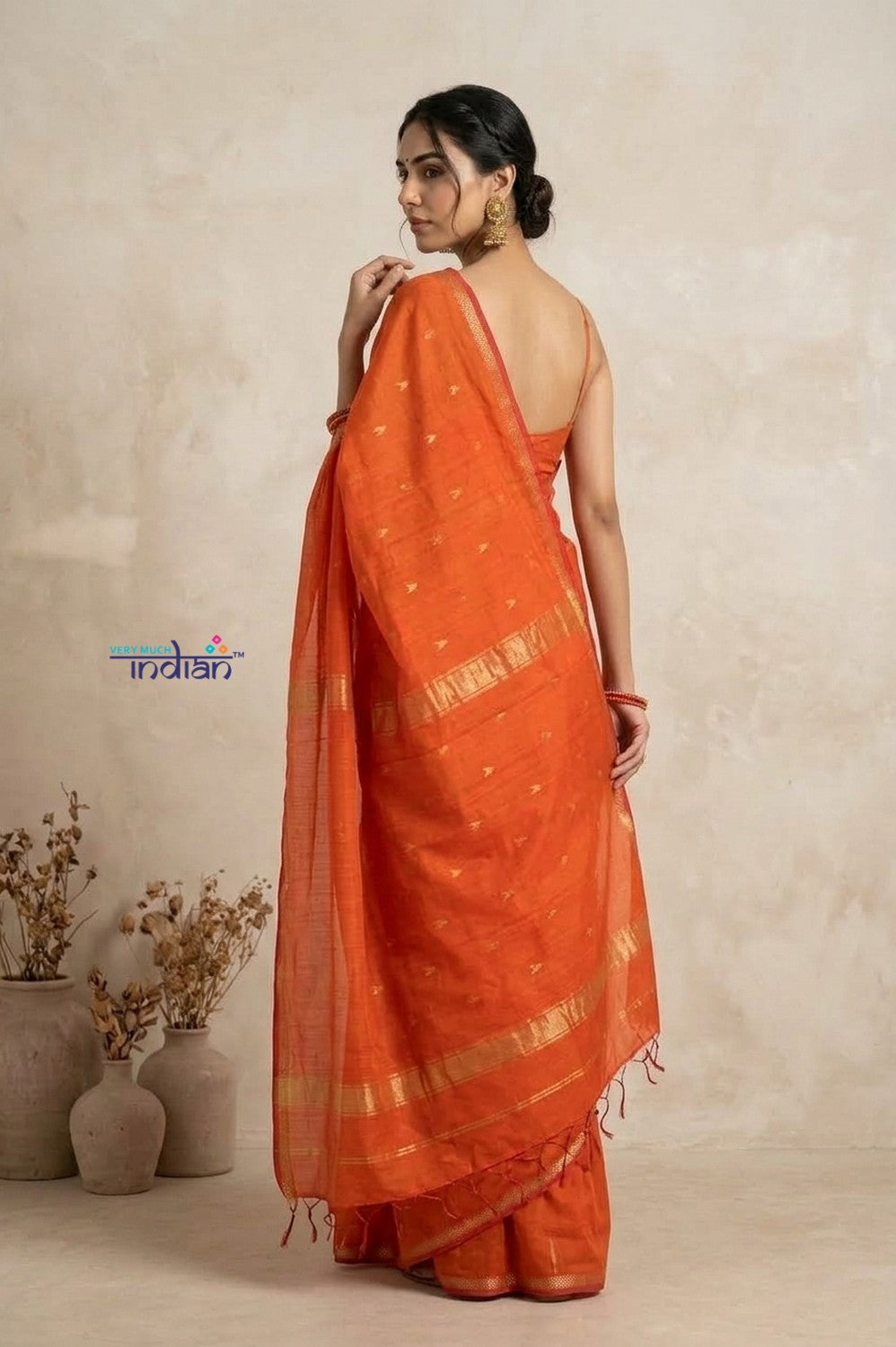 Tarang 2.0 ~ Designer Handloom Cotton Silk Saree in Salient Orange