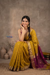 Tarang 2.0 ~ Designer Handloom Cotton Silk Saree in Mustard Yellow and Pink