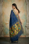 Virasat 2.0 ~ Handloom Pure Cotton Paithani With Lotus Pallu ~ Navy Blue
