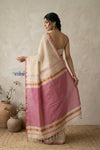 Tarang 2.0 ~ Designer Handloom Cotton Silk Saree in Salient White and Pink