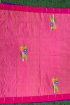 Designed by VMI - Blouse Fabric - Handloom Pure Silk - Floral Pink with Flower Motifs