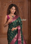 Festive Edit! Ganga Ghat ~ Handloom Pure Silk Chiniya Saree in Bottle Green and Magenta (Silk Mark Certified)