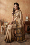 Bengal Gatha ~ Handloom Gicha Tussar Silk Saree with Digital Print in Beige