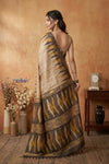 Bengal Gatha ~ Handloom Gicha Tussar Silk Saree with Digital Print in Beige