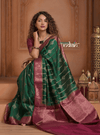 Festive Edit! Ganga Ghat ~ Handloom Pure Silk Chiniya Saree in Bottle Green and Magenta (Silk Mark Certified)