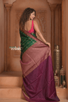 Festive Edit! Ganga Ghat ~ Handloom Pure Silk Chiniya Saree in Bottle Green and Magenta (Silk Mark Certified)