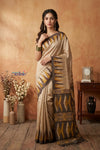 Bengal Gatha ~ Handloom Gicha Tussar Silk Saree with Digital Print in Beige