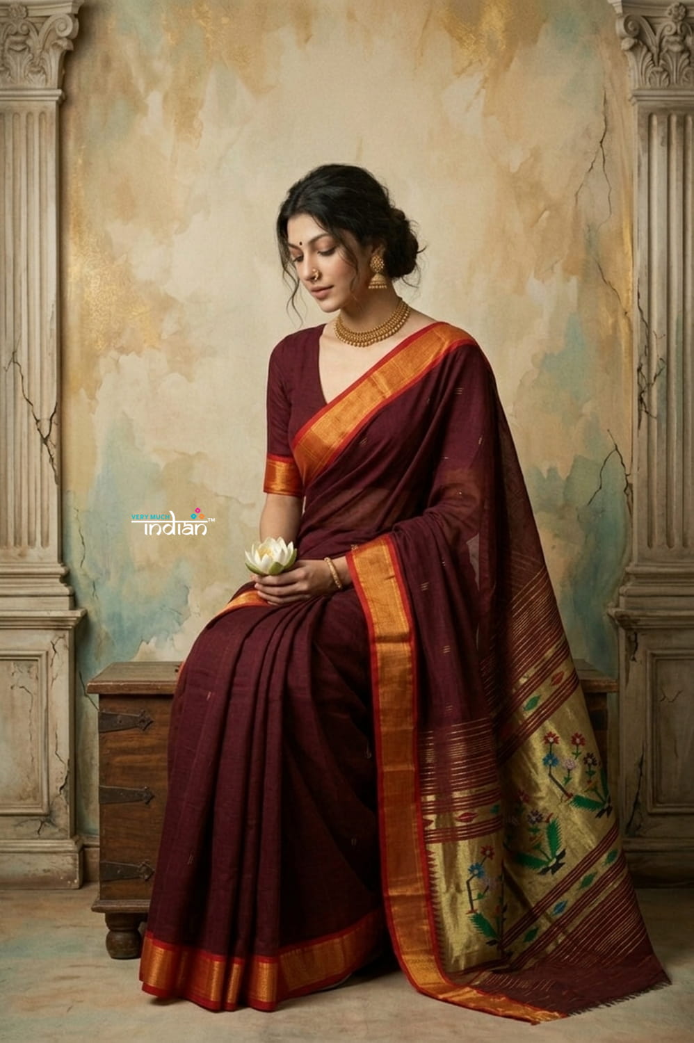 Virasat 2.0 ~ Handloom Pure Cotton Paithani With Asawali Pallu ~ Maroon