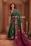 Festive Edit! Ganga Ghat ~ Handloom Pure Silk Chiniya Saree in Bottle Green and Magenta (Silk Mark Certified)