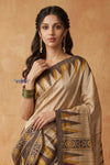 Bengal Gatha ~ Handloom Gicha Tussar Silk Saree with Digital Print in Beige
