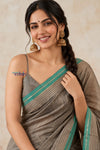 Bengal Gatha ~ Designer Handloom Pure Dupion in Grey and Turquoise Blue