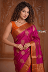 Festive Edit! Ganga Ghat ~ Handloom Pure Silk Chiniya Saree Magenta and Orange ( Silk Mark Certified)