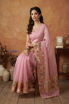 Bengal Gatha ~ Handloom Kora Silk Saree with Hand Embroidery in Blush Pink