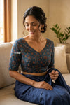 Midnight Blue Ajrakh Handblock Printed Modal Silk Blouse
