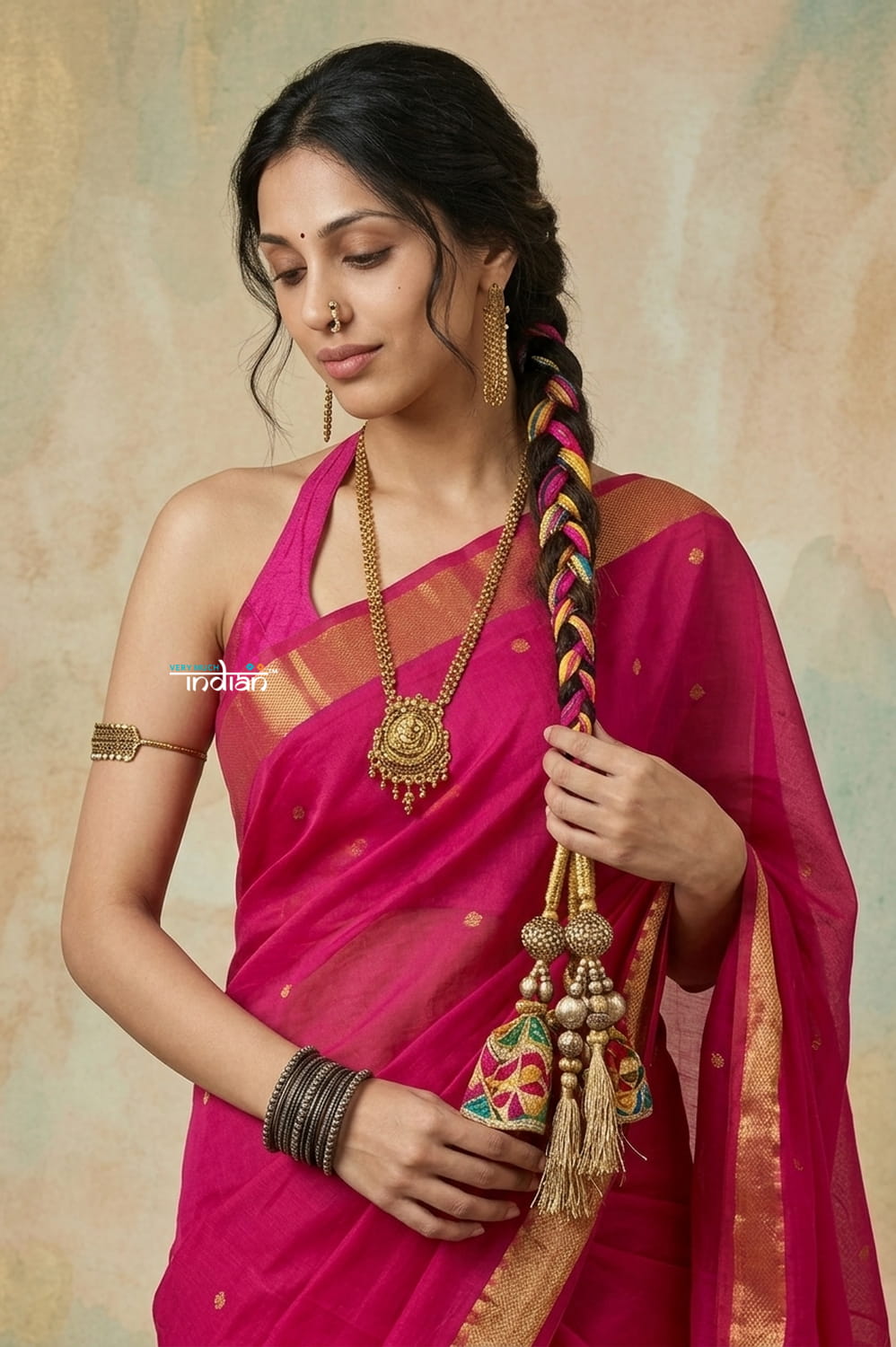 Virasat 2.0 ~ Handloom Pure Cotton Paithani With Designer Phulkari Motif Pallu ~ Fuchsia Pink