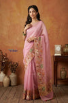 Bengal Gatha ~ Handloom Kora Silk Saree with Hand Embroidery in Blush Pink