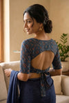 Midnight Blue Ajrakh Handblock Printed Modal Silk Blouse
