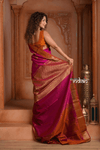 Festive Edit! Ganga Ghat ~ Handloom Pure Silk Chiniya Saree Magenta and Orange ( Silk Mark Certified)