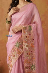 Bengal Gatha ~ Handloom Kora Silk Saree with Hand Embroidery in Blush Pink