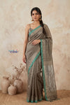 Bengal Gatha ~ Designer Handloom Pure Dupion in Grey and Turquoise Blue