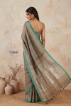 Bengal Gatha ~ Designer Handloom Pure Dupion in Grey and Turquoise Blue