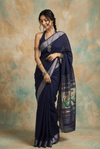 Virasat 2.0 ~ Handloom Pure Cotton Paithani With Asawali Pallu ~ Navy Blue