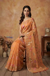 Bengal Gatha ~ Handloom Tussar Kota Silk Saree with Allover Embroidery in Orange
