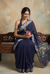 Virasat 2.0 ~ Handloom Pure Cotton Paithani With Asawali Pallu ~ Navy Blue