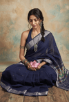 Virasat 2.0 ~ Handloom Pure Cotton Paithani With Asawali Pallu ~ Navy Blue