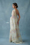 Festive Edit! Handloom Pure Organza Silk Saree with Floral Print in Pearl White