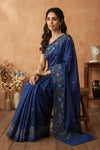 Bengal Gatha ~ Handloom Tussar Silk Saree with Floral Hand Embroidery in Blue