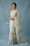 Festive Edit! Handloom Pure Organza Silk Saree with Floral Print in Pearl White
