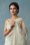 Festive Edit! Handloom Pure Organza Silk Saree with Floral Print in Pearl White