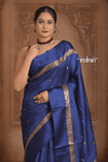 Festive Edit! Ganga Ghat ~ Handloom Pure Tussar Silk Saree in Royal Blue (Silk Mark Certified)