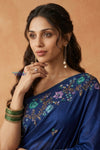 Bengal Gatha ~ Handloom Tussar Silk Saree with Floral Hand Embroidery in Blue