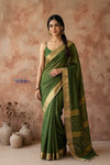 Tarang 2.0 ~ Designer Handloom Cotton Silk Saree in Leaf Green