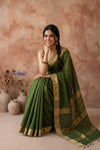 Tarang 2.0 ~ Designer Handloom Cotton Silk Saree in Leaf Green