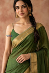 Tarang 2.0 ~ Designer Handloom Cotton Silk Saree in Leaf Green