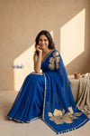 Mulmuli ~ Pure Handwoven Mul Cotton Saree with Handpaint Flora in Marine Blue