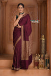 Festive Edit! Ganga Ghat ~ Handloom Pure Kora Crepe Silk Saree in Wine ( Silk Mark Certified)