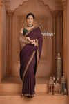 Festive Edit! Ganga Ghat ~ Handloom Pure Kora Crepe Silk Saree in Wine ( Silk Mark Certified)
