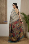 Bengal Gatha ~ Handloom Dupion Silk Saree with Digital Print in Stripes of White