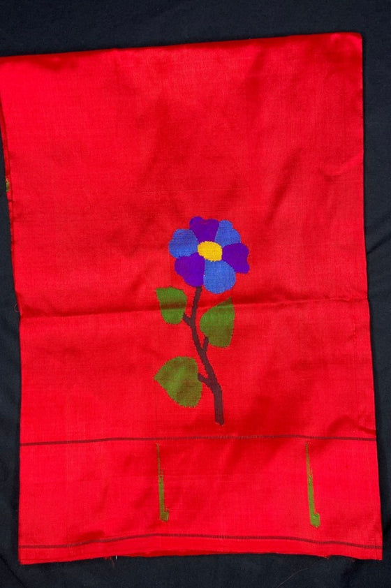 Designed by VMI - Blouse Fabric - Handloom Pure Silk - Ferrocious Red with Flower Motifs