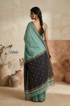 Tarang 2.0 ~ Designer Handloom Cotton Silk Saree in Sea Green and Black