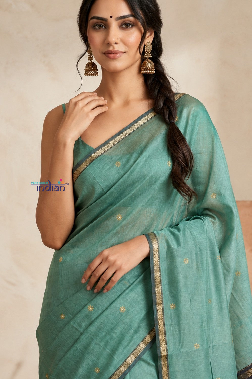 Tarang 2.0 ~ Designer Handloom Cotton Silk Saree in Sea Green and Black