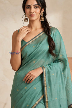 Tarang 2.0 ~ Designer Handloom Cotton Silk Saree in Sea Green and Black