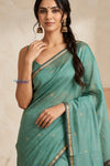 Tarang 2.0 ~ Designer Handloom Cotton Silk Saree in Sea Green and Black