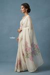 Festive Edit! Handloom Pure Linen Silk Saree with Floral Print in Pearl White