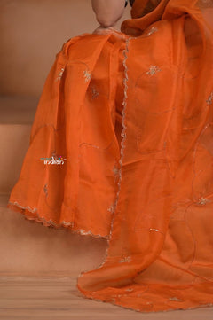 Festive Edit! Ganga Ghat ~ Handloom Organza Silk Saree with Hand Embroidered in Orange